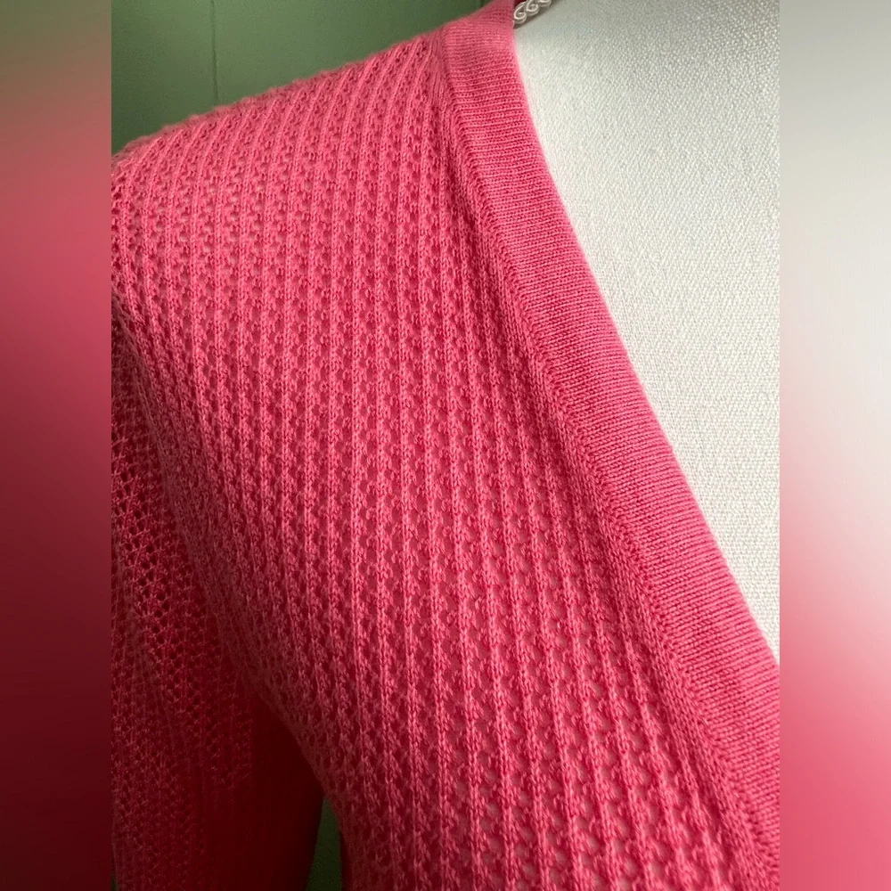 Talbots Lightweight Pink Crocheted Look 3/4 Sleeve Cardigan, NWOT, Size M - Picture 3 of 12